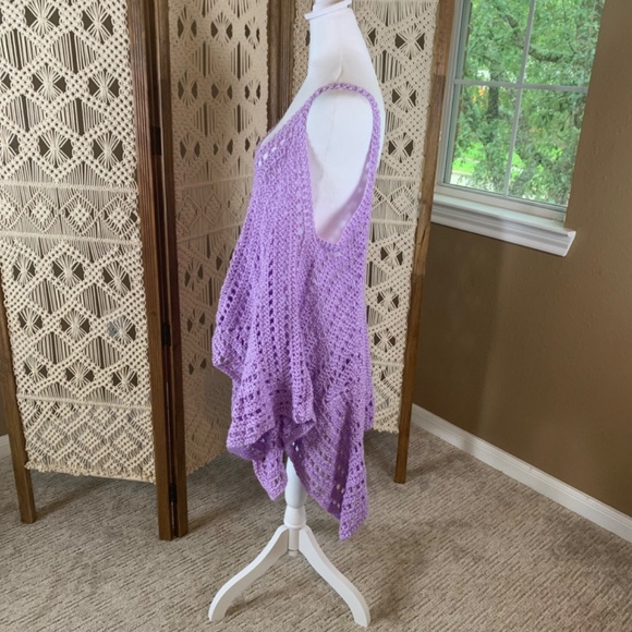 handmade crochet tank top handkerchief hem pastel purple lavender coverup tunic - Picture 4 of 4